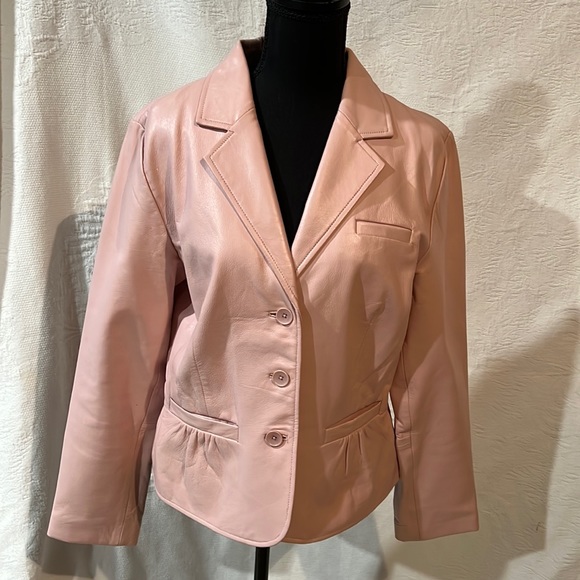 margaret godfrey Jackets & Blazers - Margaret Godfrey pink leather blazer/jacket, size 14